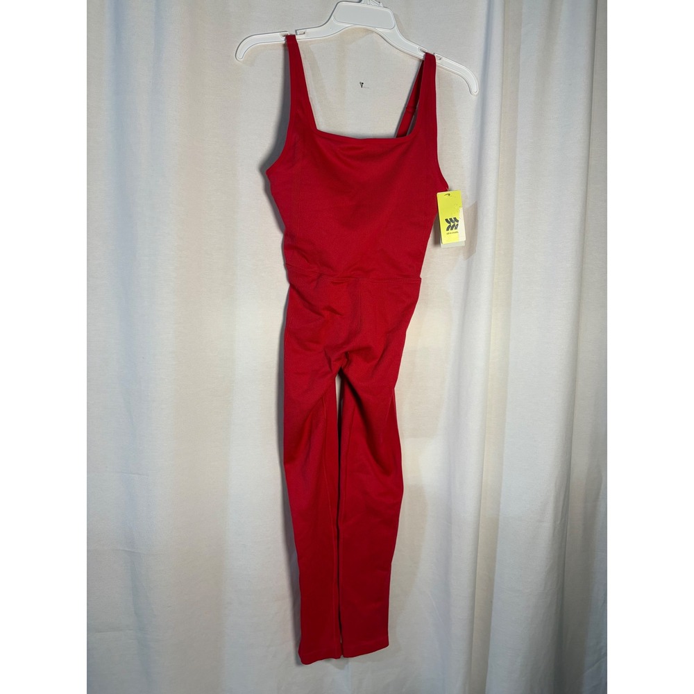 All in Motion Womens Seamless Bodysuit Red Square Neck Adjustable Straps Small